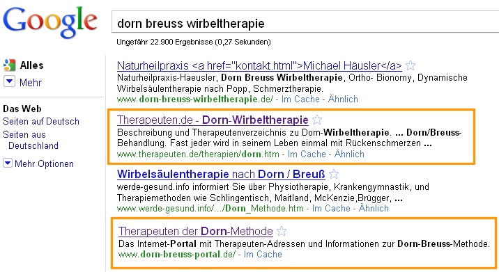 Suchergebnisse bei Google